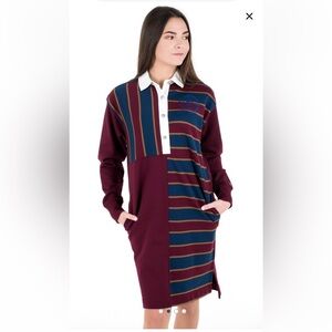 NWT Tommy Hilfiger Icon oversized Multicolor Striped rugby Long Sleeve Dress XXS